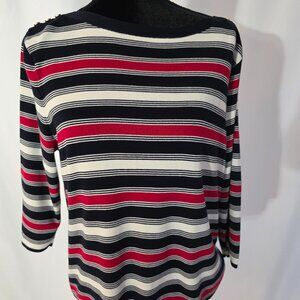 Talbots Stripped Red Ivory Black Size XL/P     T573